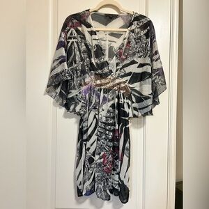 Y2K ☀️ Vintage 🌊 Sienna Rose Black & White Zebra 🦓 Rose 🌹Abstract Coverup dress